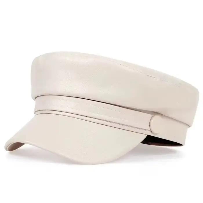 Casquette militaire en cuir de couleur unie