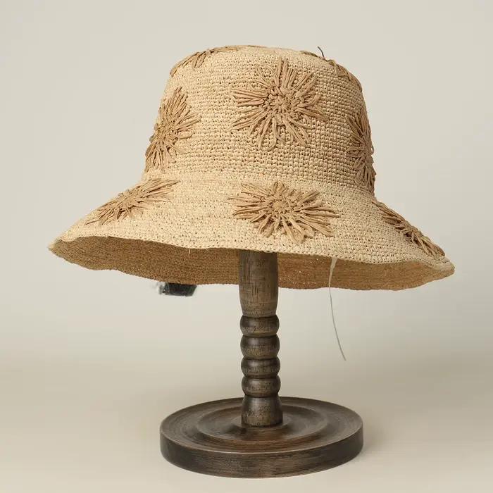 Chapeau Bob Pliable en Raphia pour Femme USPOP avec Motif Tournesol
