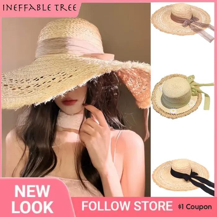 Chapeaux de paille de blé pliables à large bord style Hepburn pour femme