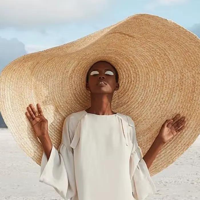 Grand Chapeau de Plage Pliable, Protection Solaire Anti-UV, 80cm, à la Mode