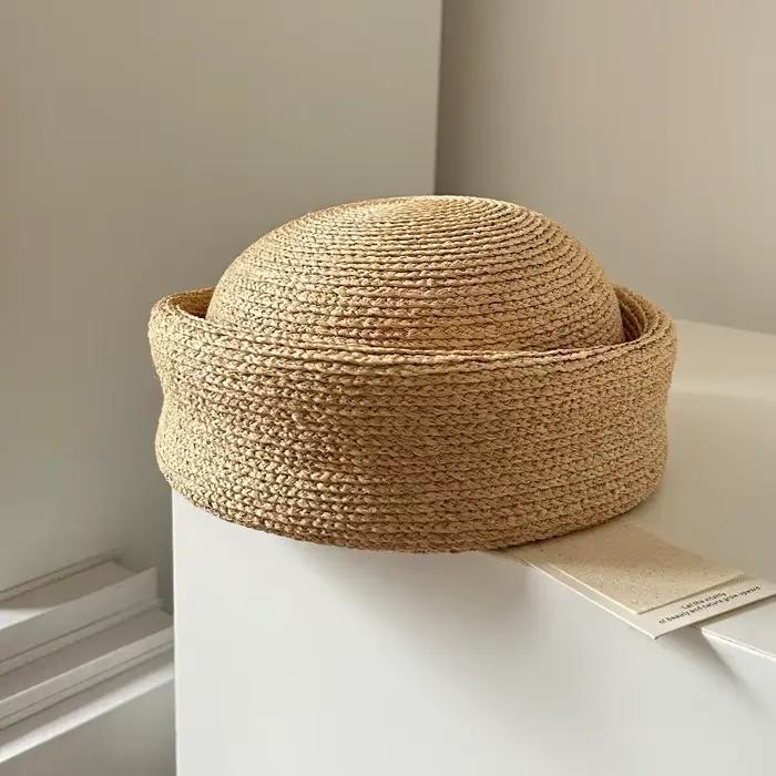 Nouveau Chapeau Docker en Paille de Raphia 100% Crocheté pour Femme