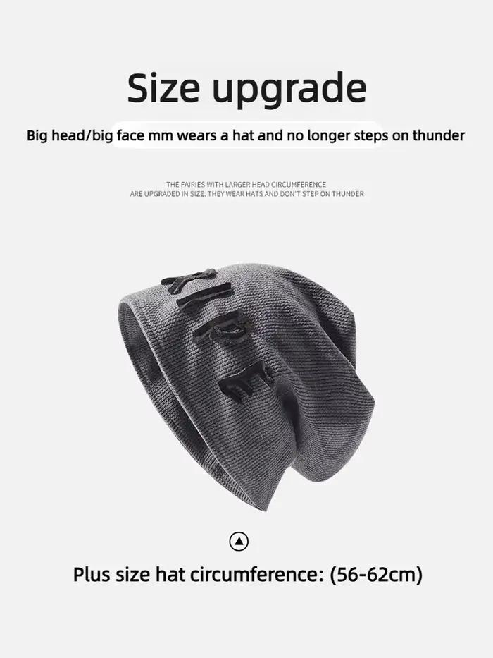 Bonnet ample surdimensionné pour femmes et hommes, chapeau d'hiver en tricot double épais, gris, unisexe, doux et chaud, casquette tête de mort pour le confort de la grande tête, design sportif, polyester et coton, idéal pour les activités extérieures et les sorties décontractées
