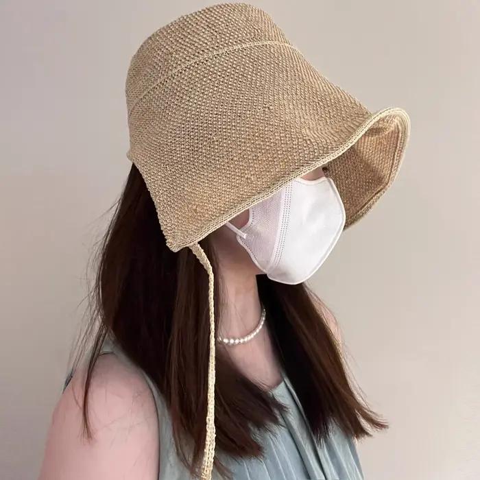 Élégance française concepteur classique élégant Lolita raphia chapeaux de paille pour les femmes bord de mer parasol lin