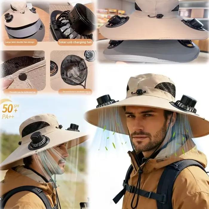 Chapeau solaire à ventilateur en polyester pour homme et femme protection UV résistant tout au long de l'année adapté aux activités extérieures
