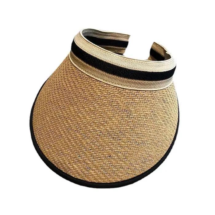 Chapeau de paille visières protection solaire chapeau queue de cheval style plaid pour femmes occasions estivales et printanières