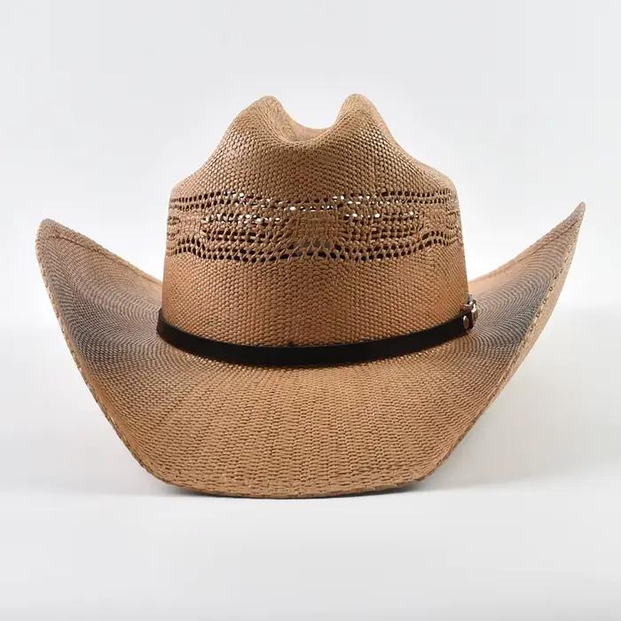 Chapeaux de cowboy en paille pour hommes et femmes, style vintage, à large bord bouclé, chapeaux de cowgirl, chapeau d'été pour l'extérieur, protection solaire