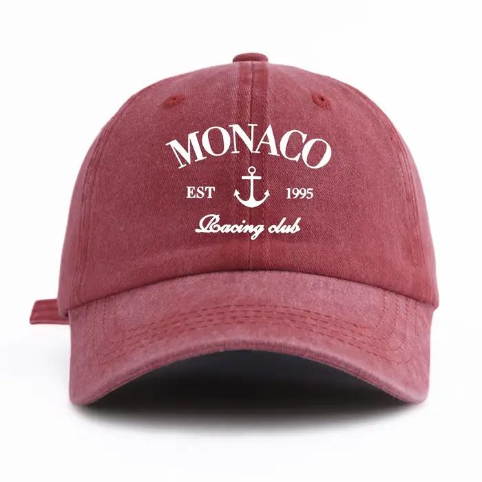 Casquette de Baseball délavée imprimée MONACO pour adultes