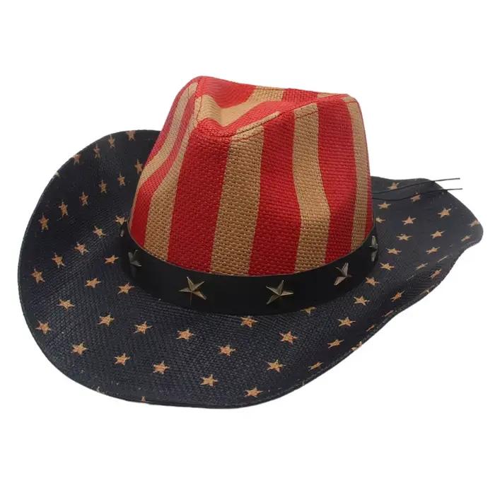 Chapeau de cowboy imperméable en détresse de style américain avec étoiles et rayures