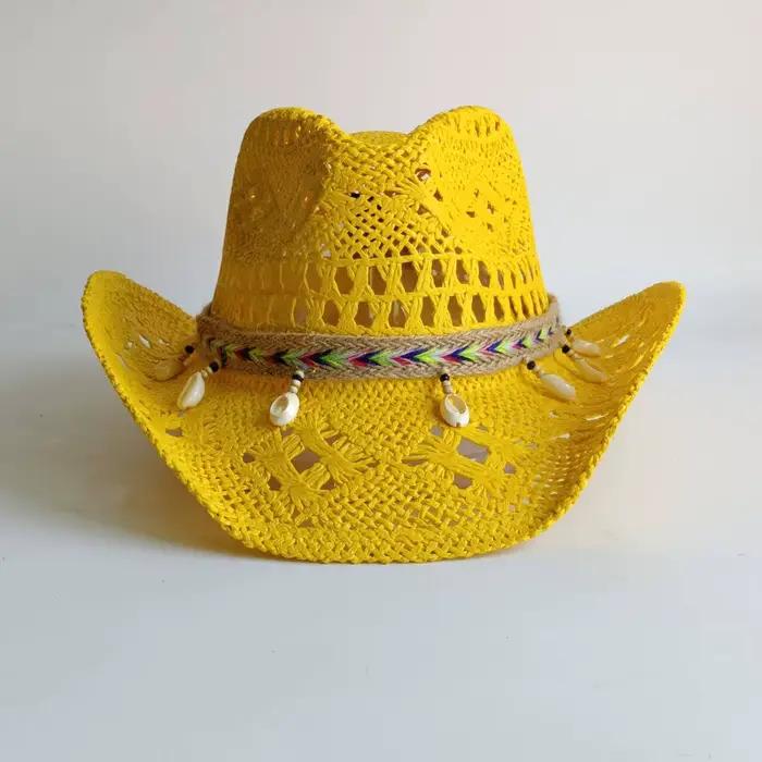 Chapeau de cowboy en paille ajouré fait main
