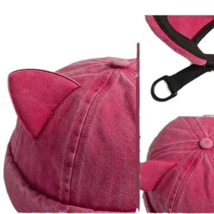 Mode lavé vieilles oreilles de chat propriétaire chapeau coton couleur unie bonnet