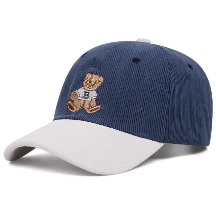 Casquette de baseball en velours côtelé brodée ours mignon pour hommes et femmes en automne et en hiver événements de sports de plein air chapeaux chauds d'hiver décontractés