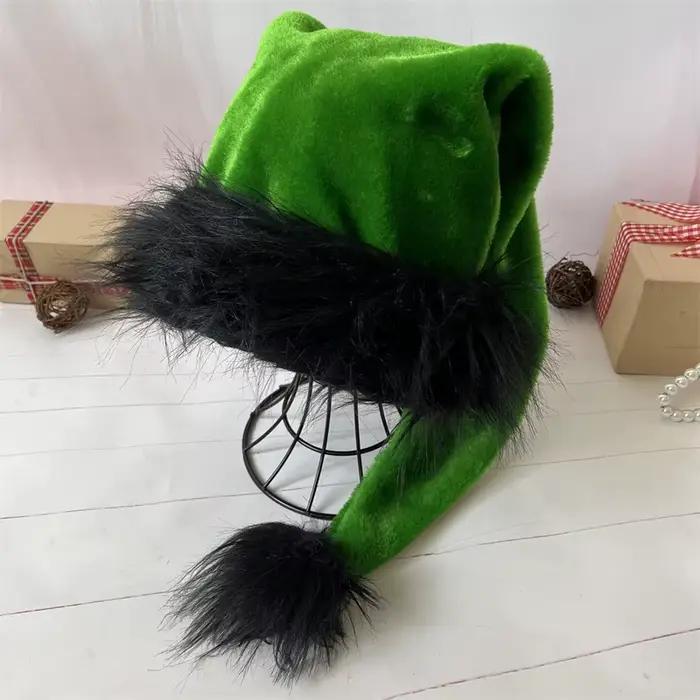 Chapeau de noël Long en peluche noir pour adulte