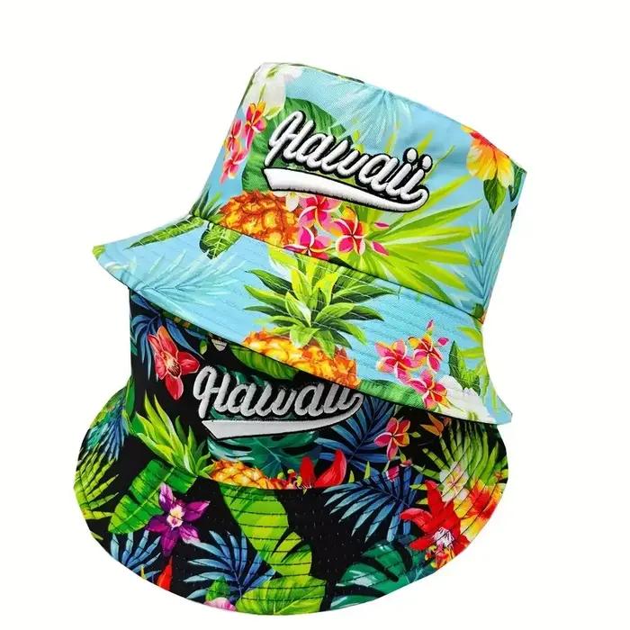Chapeau de seau Bocca Hawaii Style brodé de lettres et motifs floraux pour hommes et femmes occasions extérieures randonnées plage voyages en plein air