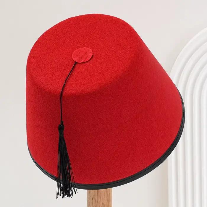 Chapeau Fez Rond en Feutre Respirant Rouge