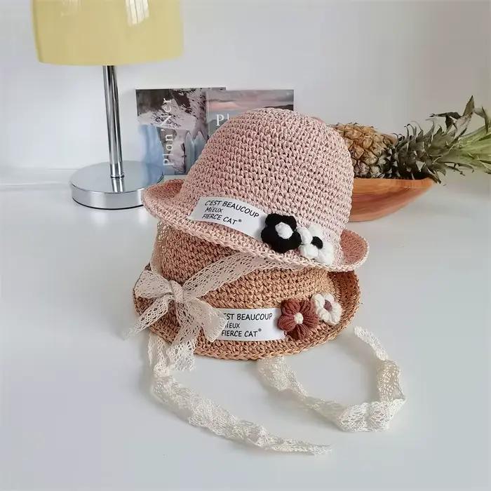 Chapeau de paille à fleurs pour bébé fille
