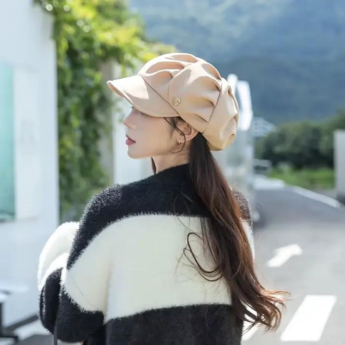 Femmes béret chapeau Style coréen nuage rides conception visage minceur voyage quotidien mode gavroche casquette