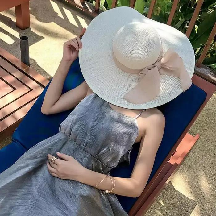 Chapeau pliable en paille pour femme
