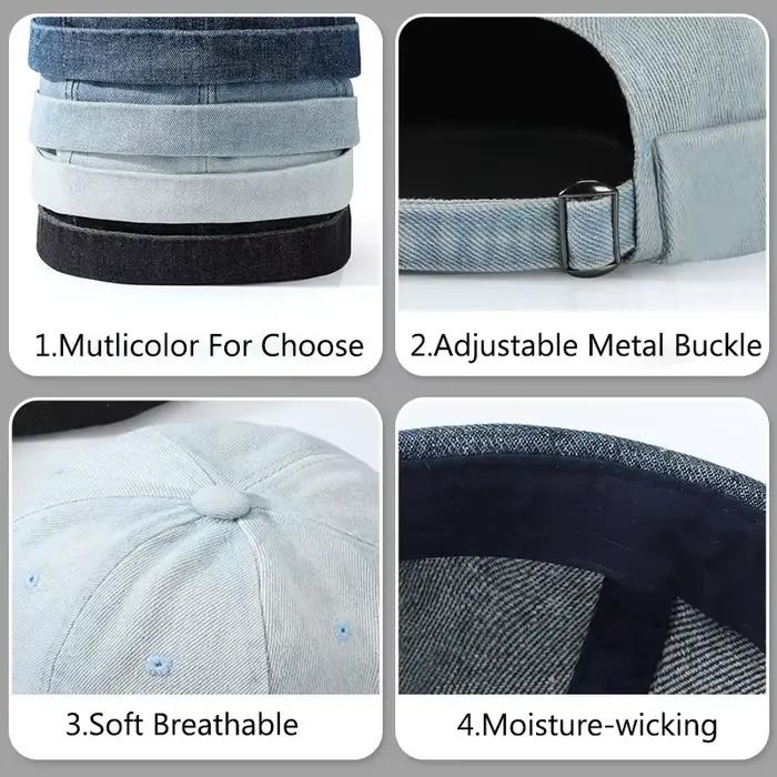 Hip Hop bleu Denim lavé coton propriétaire chapeau Docker casquette bord roulé sans bride marin