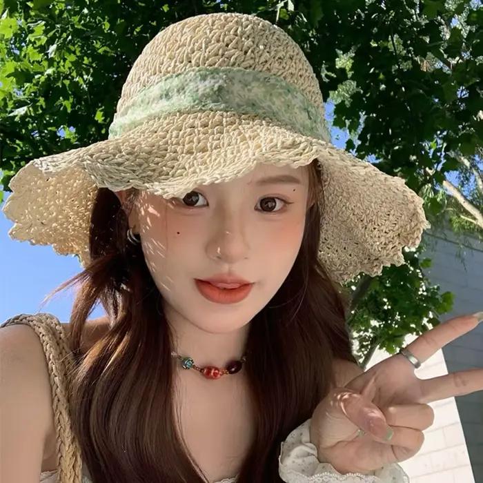 Chapeau de paille pliable pour femme