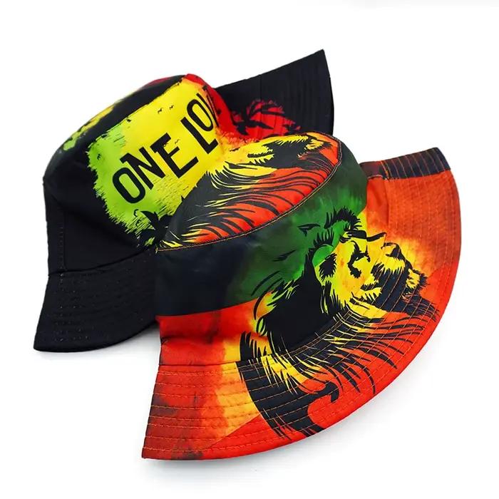 Bocca Rasta Lion seau chapeau un amour impression motif pêcheur chapeaux localisation conception Double côtés Panama casquette extérieur crème solaire