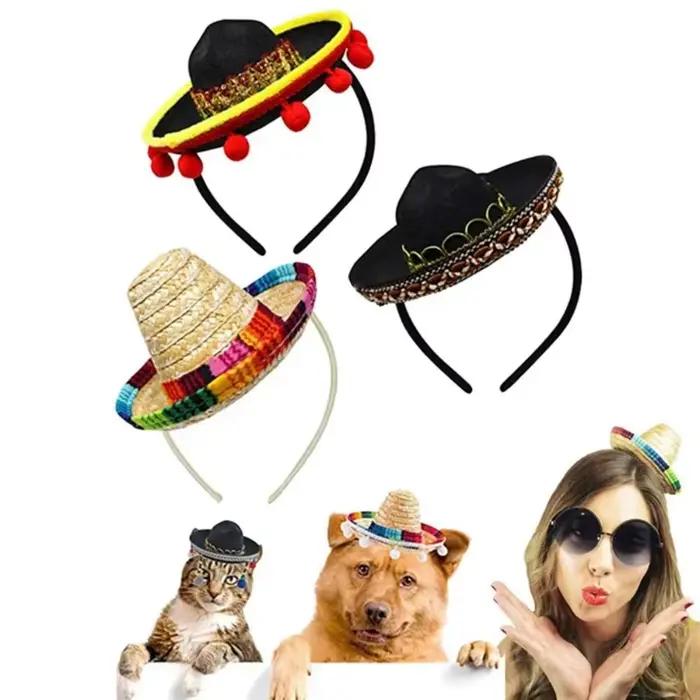 Nouveau bricolage mexicain Mini chapeau paille avec cerceau chapeaux drôles coiffure Performance accessoires anniversaire