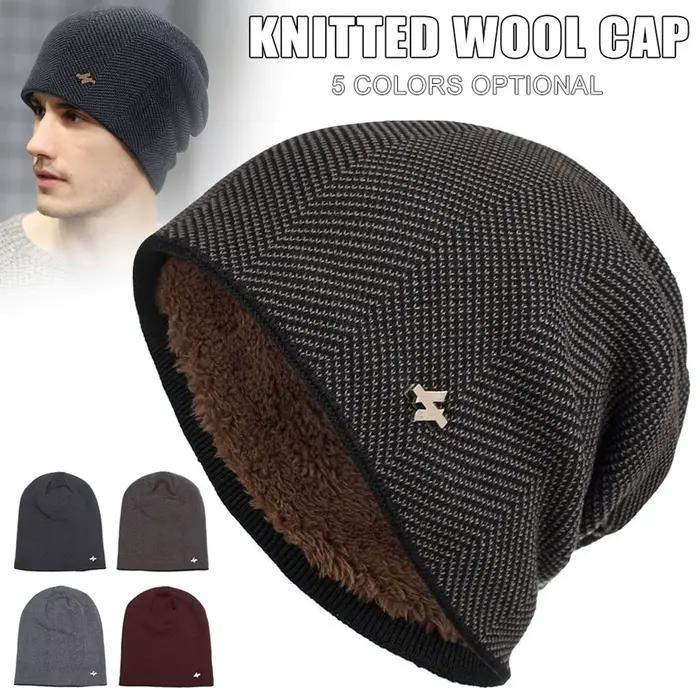 Bonnet chaud d'hiver en tricot doublé polaire uni pour homme et femme occasion décontractée et froide