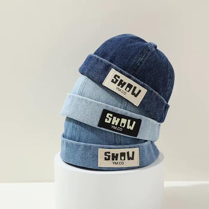 Chapeau sans bord en denim délavé brodé de lettres rétro pour bébé filles et garçons occassions spéciales années 1 à 2