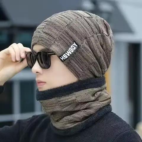 Cache-cou tricoté chapeau écharpe ensemble fourrure laine doublure épais chaud tricot bonnets cagoule