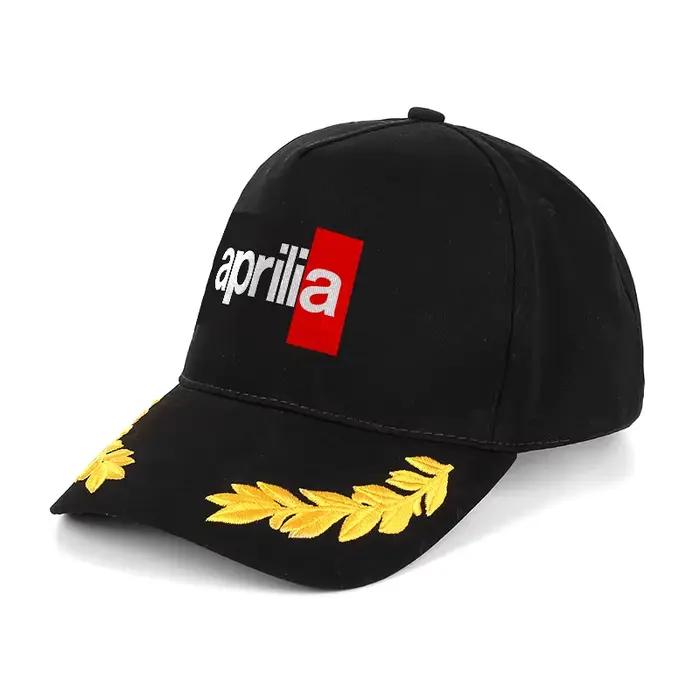 Casquette de baseball noire avec logo Aprilia broderie de laurier jaune pour homme et femme style sportif occassions spéciales casual elegance