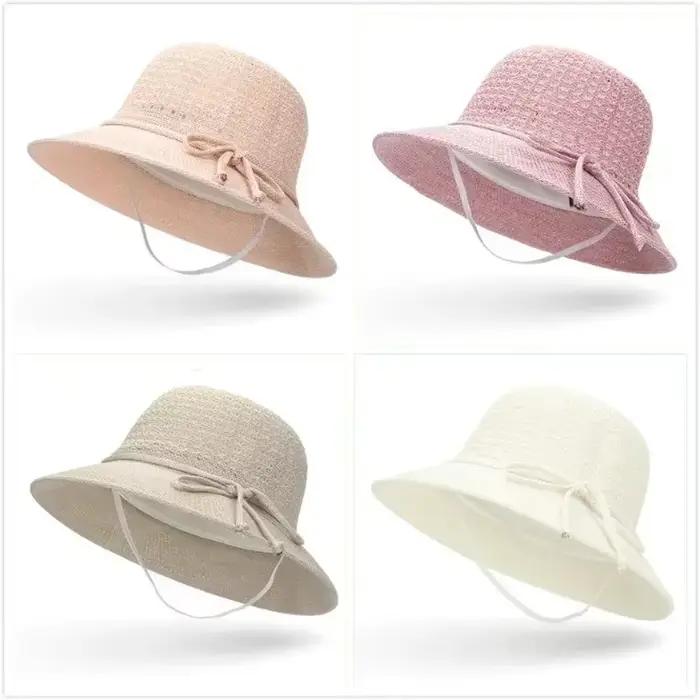 Chapeaux pour femmes été tressé plage chapeau de soleil couleur unie parasol dame visière 6cm bord