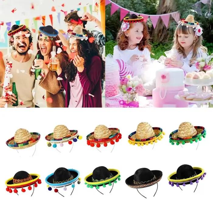 Nouveau bricolage mexicain Mini chapeau paille avec cerceau chapeaux drôles coiffure Performance accessoires anniversaire