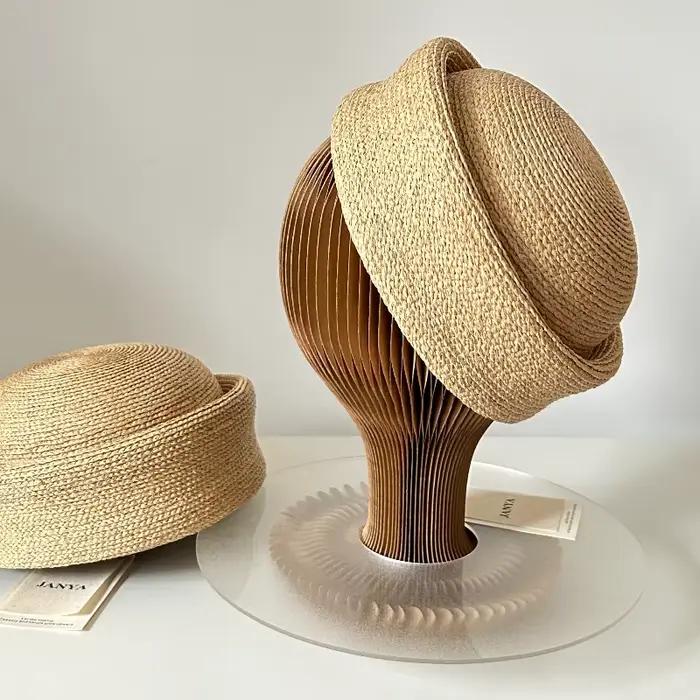 Nouveau Chapeau Docker en Paille de Raphia 100% Crocheté pour Femme