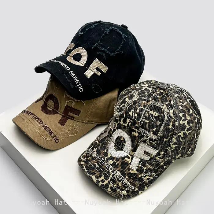 Nouveaux hommes femmes brodés TOF lettres imprimé léopard chapeaux de Baseball parasol Style cassé polyvalent personnel casquettes à visière mode