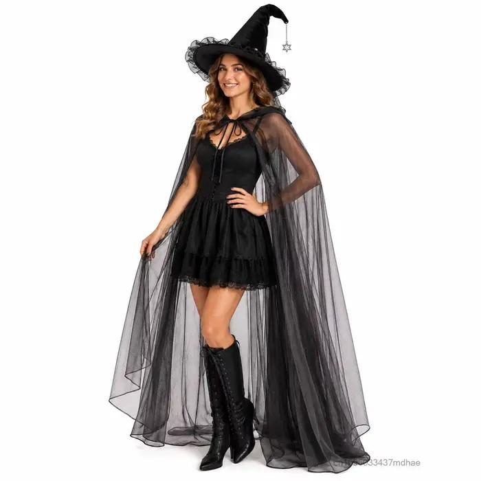 Chapeau de sorcière pour femme pour Halloween avec bordure en dentelle violette