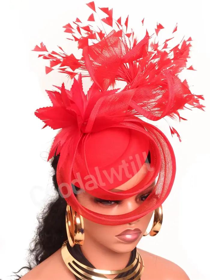 Chapeaux fascinateurs en plumes de cheveux rouges pour femmes