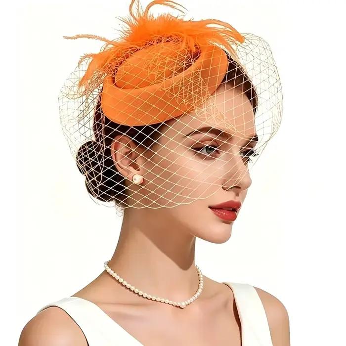 Chapeau Fascinator à Plumes pour Femme avec Voile