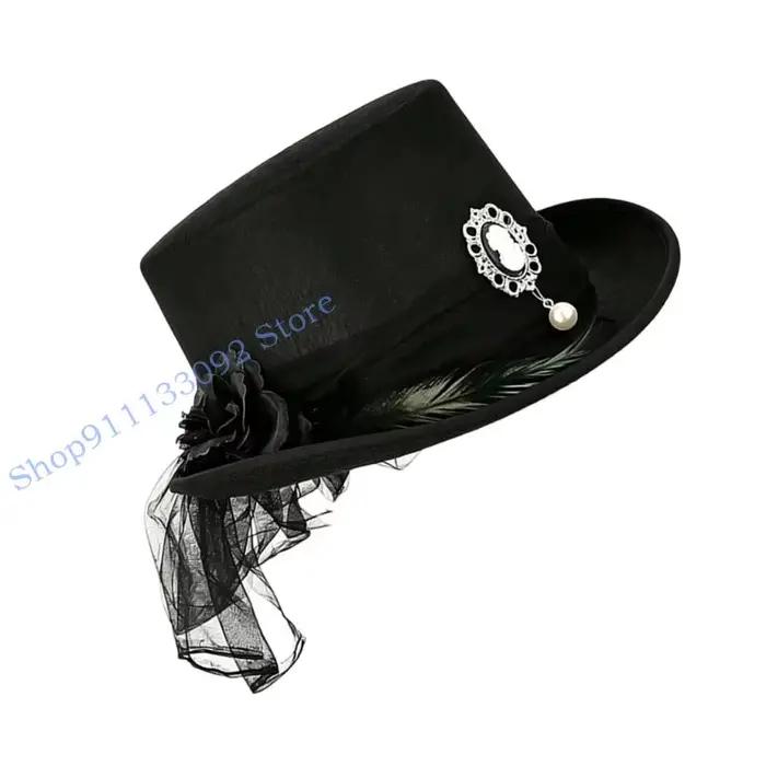 Chapeau victorien classique en dentelle noire H9ED, idéal pour le cosplay les spectacles sur scène