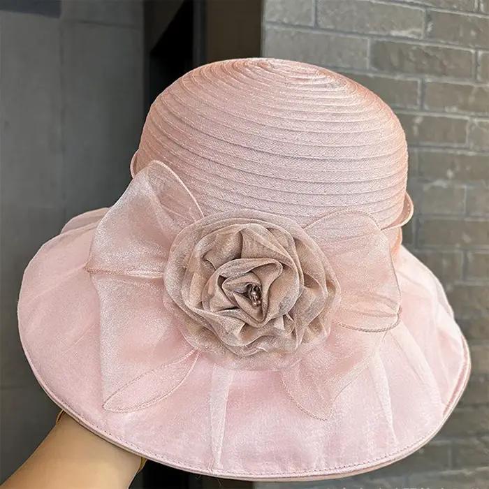 Chapeaux seau à fleurs en maille pour femmes