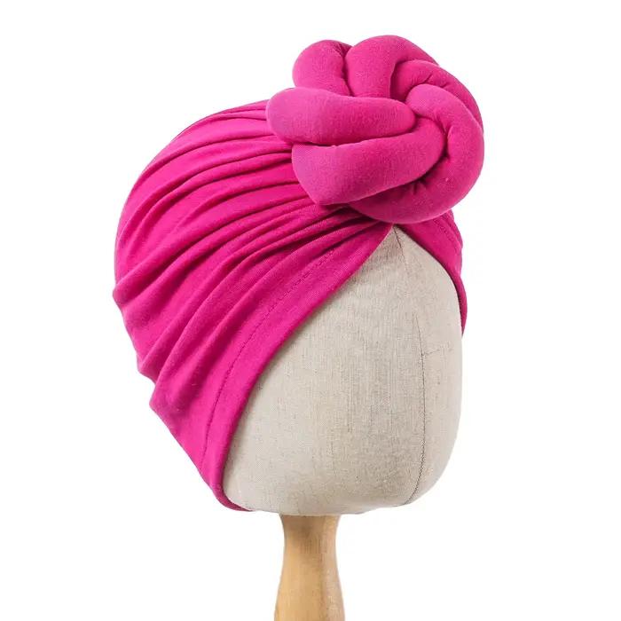 Nouveau chapeau Turban noué pré-fait couleur unie bandeau élégant bonnets plissés foulard pour femmes