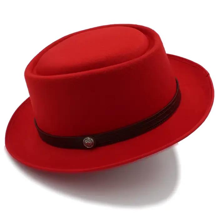 Vintage porkpie chapeaux pour hommes solide noir fedora
