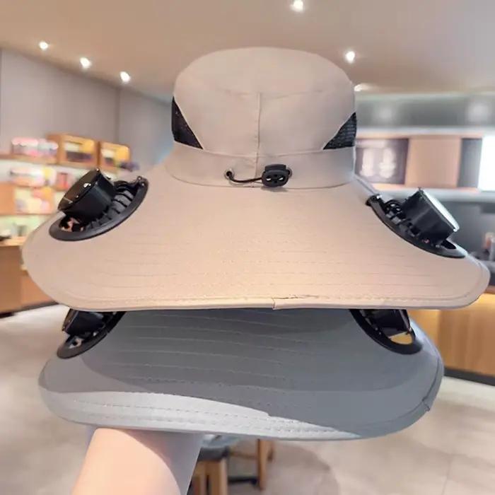 Chapeau solaire à ventilateur en polyester pour homme et femme protection UV résistant tout au long de l'année adapté aux activités extérieures