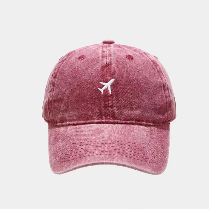 Casquette de baseball en polyester brodée d'avion réglable pour homme et femme, chapeau de camionneur rétro uni, chapeau de soleil respirant pour les quatre saisons