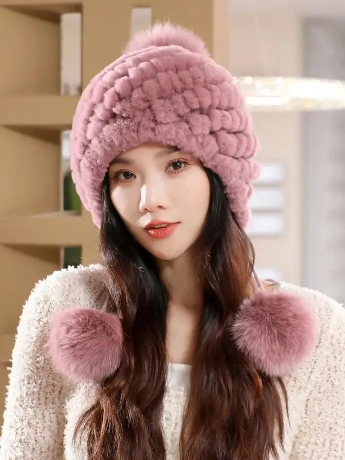 Véritable Rex lapin fourrure chapeau pour femmes automne russe ushanka rayure