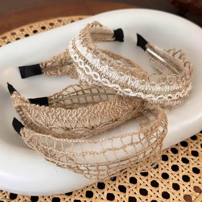 Boho tressé paille bandeau tissage croix cheveux cerceau été plage Style creux