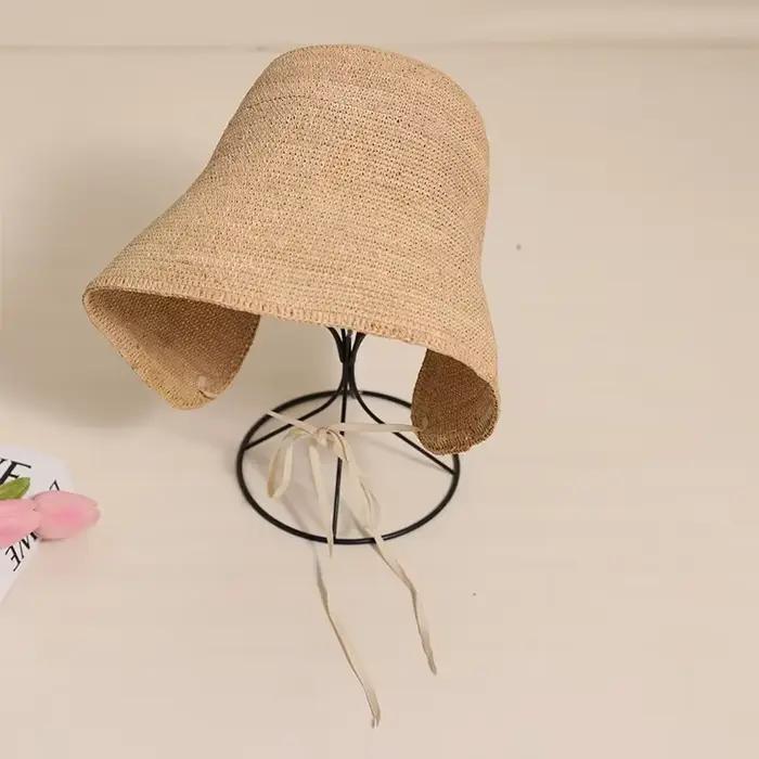 Élégance française concepteur classique élégant Lolita raphia chapeaux de paille pour les femmes bord de mer parasol lin