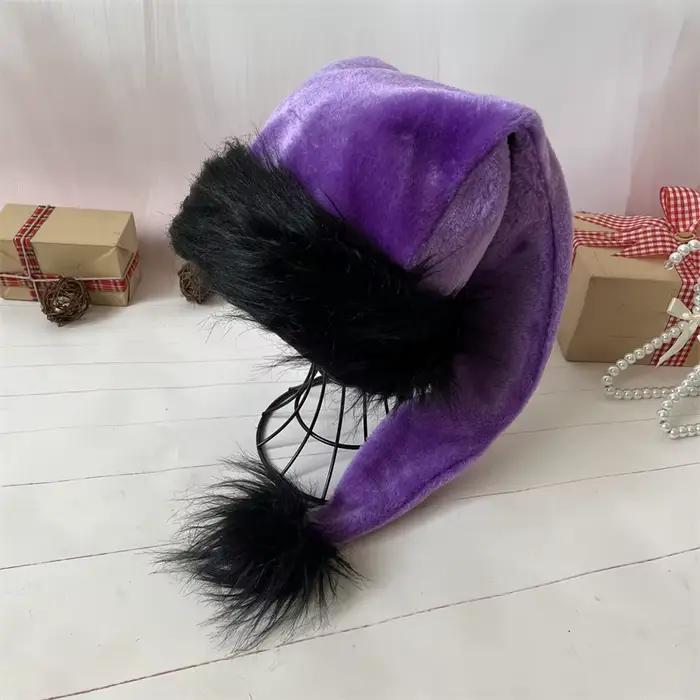 Chapeau de noël Long en peluche noir pour adulte