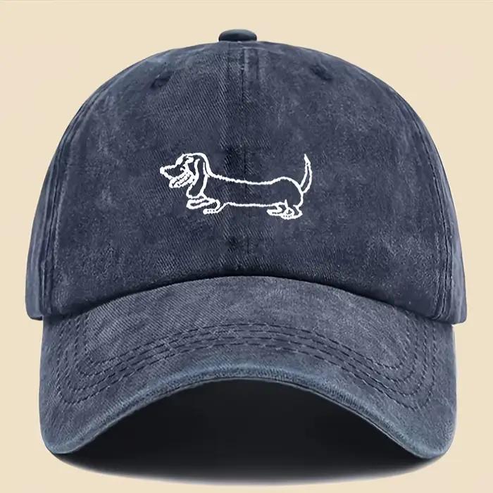 Casquette de baseball vintage délavée unisexe avec broderie adorable de teckel textile noir décontracté pour quatre saisons occasions extérieures