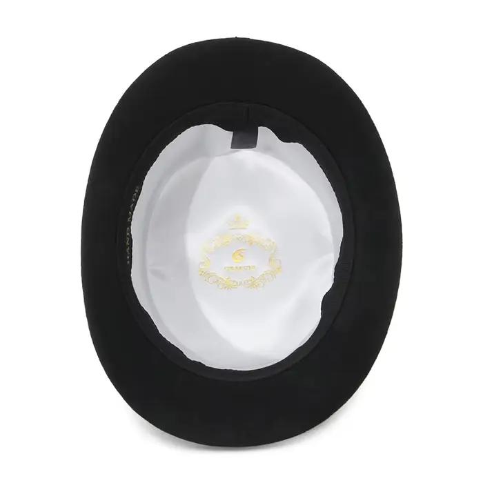 Chapeau Derby en laine feutre 100% avec doublure en satin et bandeau en cuir pour hommes et femmes occasions formelles et cérémonies