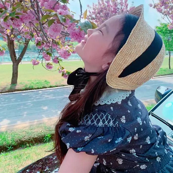 Chapeau de soleil en paille tressée pour filles