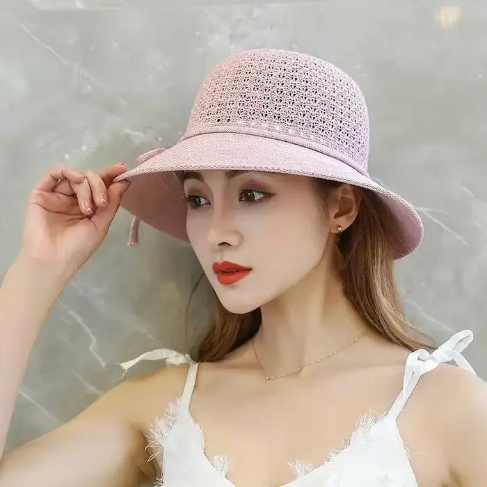 Chapeaux pour femmes été tressé plage chapeau de soleil couleur unie parasol dame visière 6cm bord